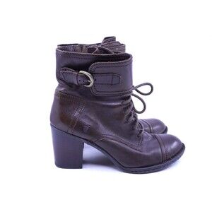 Born Womens Sz 8 Granny Goth Victorian Boots Brown Leather Stacked Heels Lace Up
